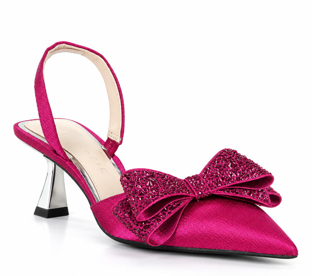 Alex Marie Wendy Satin Rhinestone Bow Slingback Pumps Sz 8 Pink Kitten Heels
